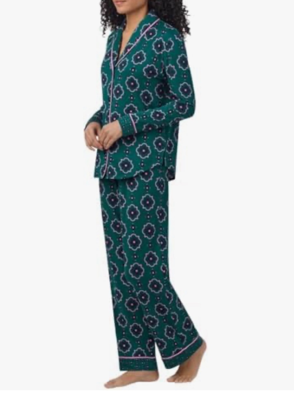 Room Service Womens Green Geo Shawl Collar Pajamas Classic - Medium - Picture 2 of 9